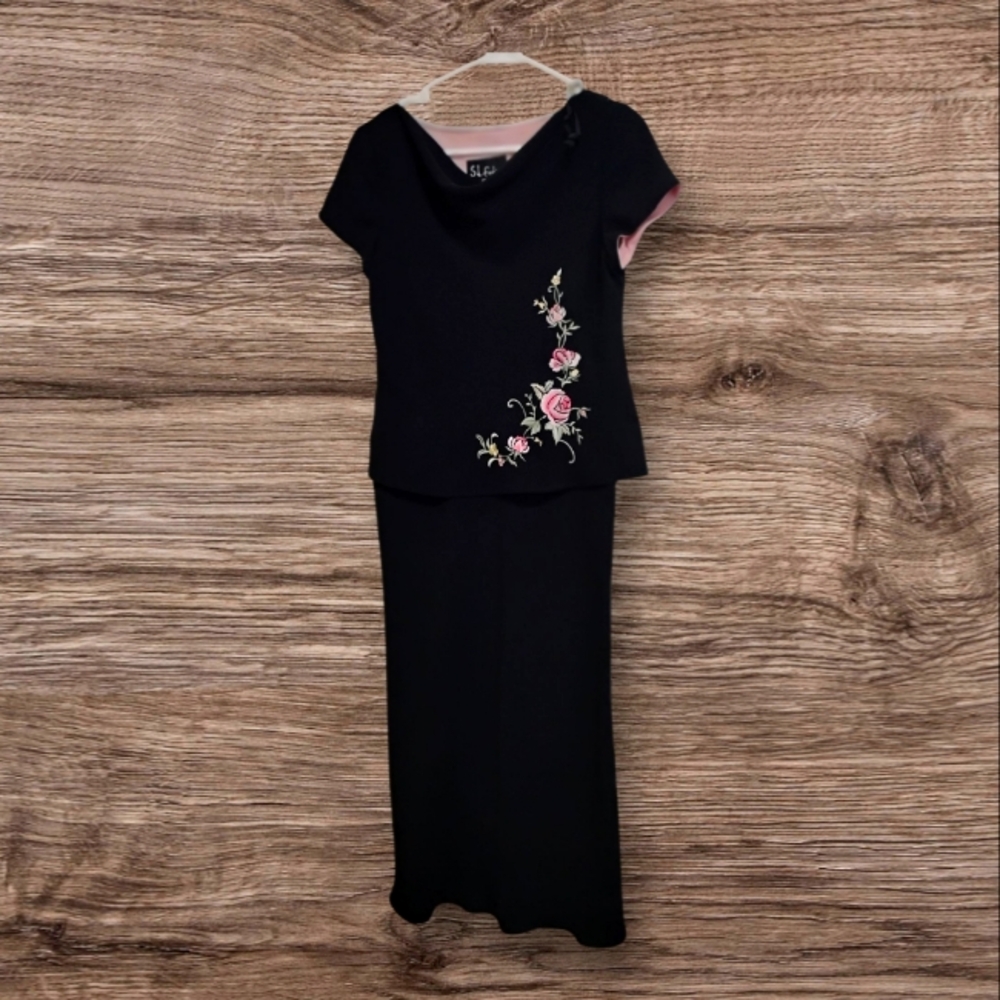 Black Floral Embroidered Two-Piece Set